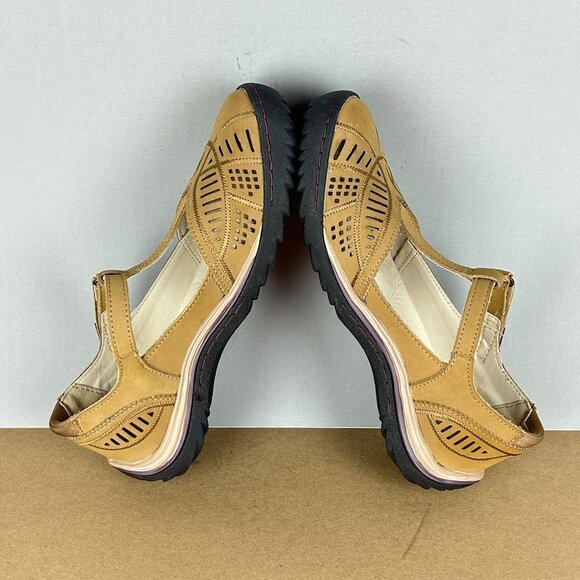 Jambu Bridget Leather T-Strap Flats Womens 7.5 Tan Hook and Loop Laser Cut - Picture 6 of 10